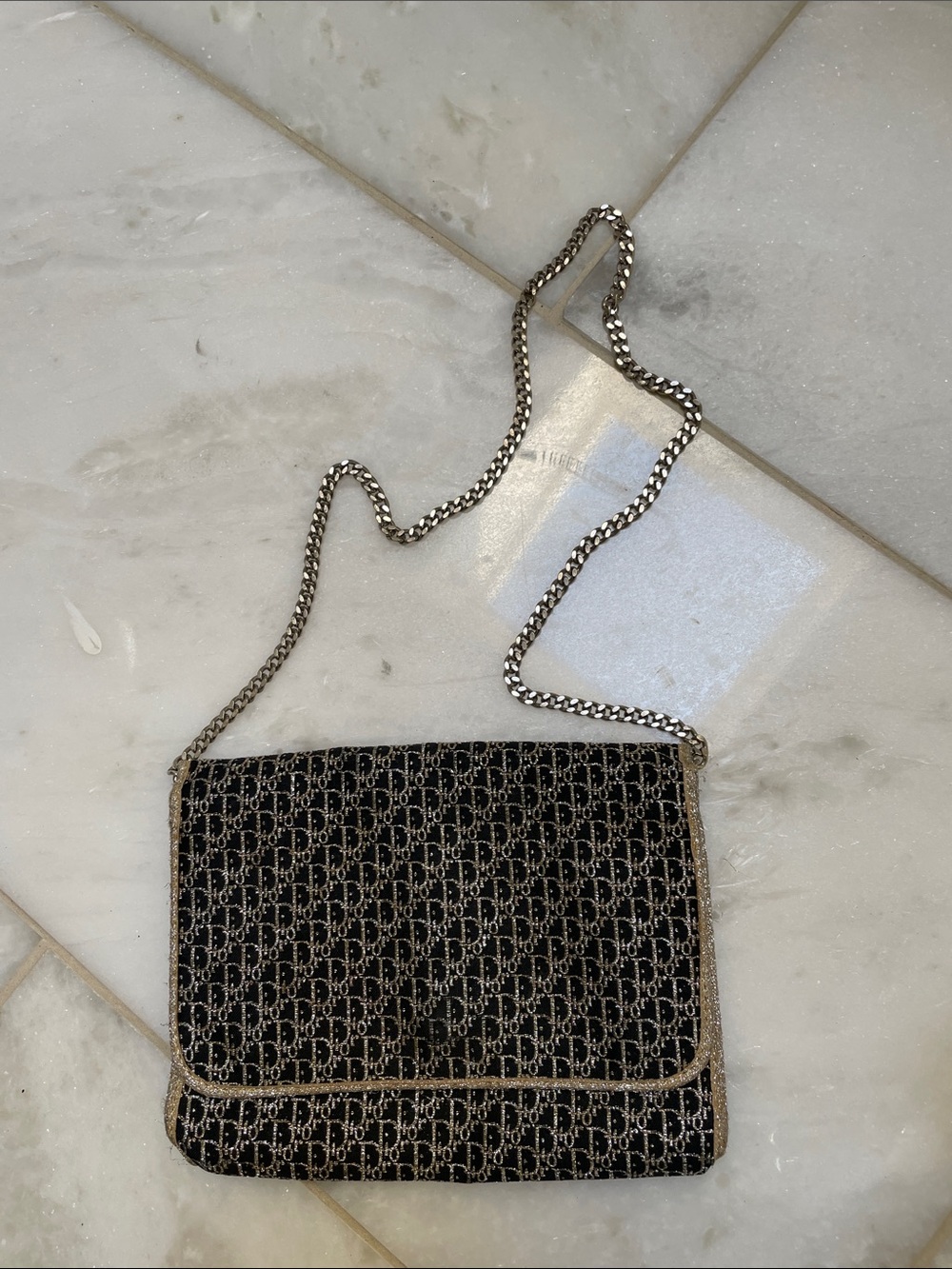 Dior Black Monogram Crossbody Bag with Gold-Tone Chain